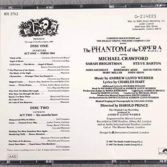 The Phantom Of The Opera 2 Disc Set Soundtrack Original Cast Recordings 1987 - Picture 3 of 5